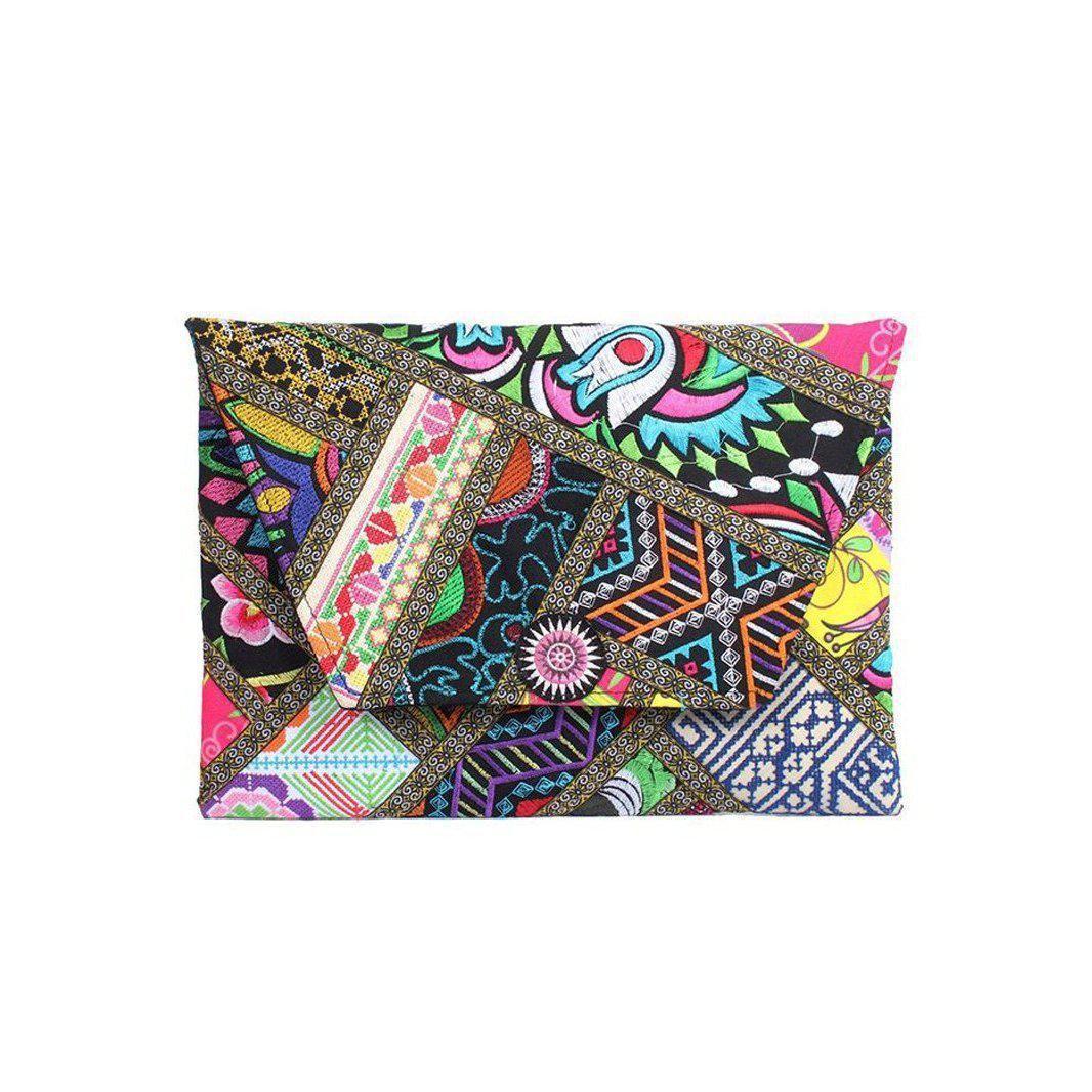 Patchwork Embroidered Clutch / iPad Bag - Thailand-Bags-Ae (Thailand)-Mocha-Lumily MZ Fair Trade Nena & Co Hiptipico Novica Lucia's World emporium