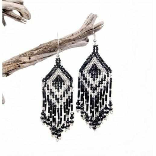 Alegria Seed Bead Peyote Stitch Earrings - Guatemala-Jewelry-Lumily-Salt & Pepper-Lumily MZ Fair Trade Nena & Co Hiptipico Novica Lucia's World emporium