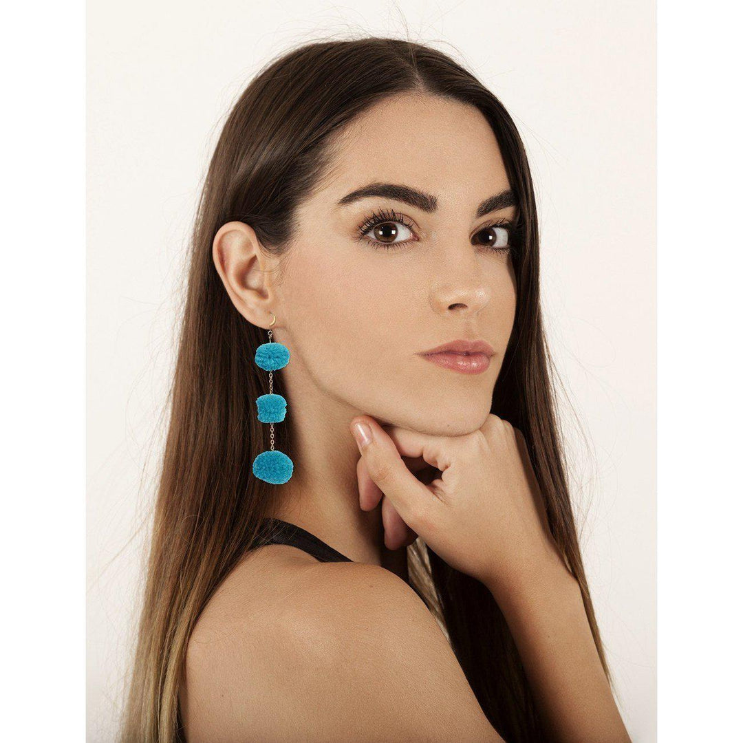Pom Pom Triple Earrings - Thailand-Jewelry-Nu Shop-Blue-Lumily MZ Fair Trade Nena & Co Hiptipico Novica Lucia's World emporium