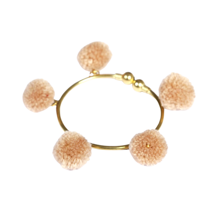 PomPom Brass Cuff Bracelet - Thailand-Jewelry-VKP Handicraft-Ivory/Peach-Lumily MZ Fair Trade Nena & Co Hiptipico Novica Lucia's World emporium