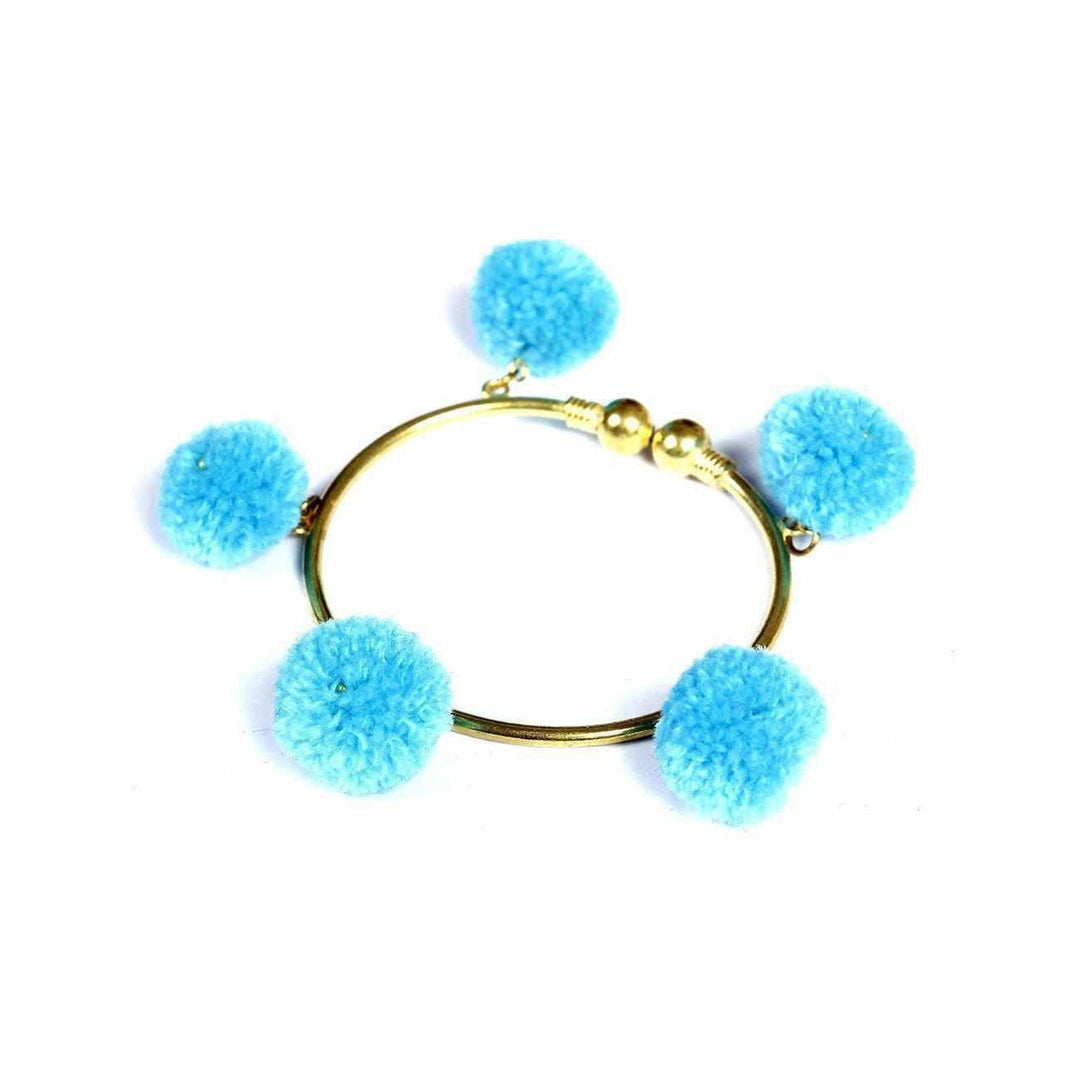 PomPom Brass Cuff Bracelet - Thailand-Jewelry-VKP Handicraft-Turquoise-Lumily MZ Fair Trade Nena & Co Hiptipico Novica Lucia's World emporium