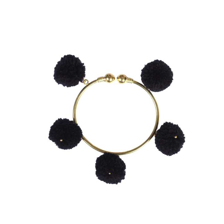 PomPom Brass Cuff Bracelet - Thailand-Jewelry-VKP Handicraft-Black-Lumily MZ Fair Trade Nena & Co Hiptipico Novica Lucia's World emporium