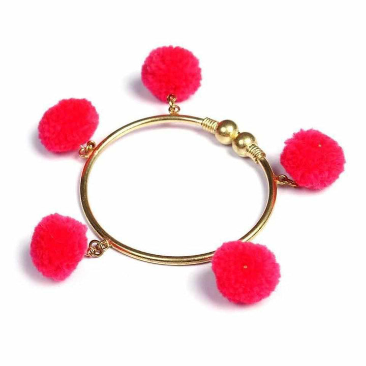 PomPom Brass Cuff Bracelet - Thailand-Jewelry-VKP Handicraft-Pink-Lumily MZ Fair Trade Nena & Co Hiptipico Novica Lucia's World emporium