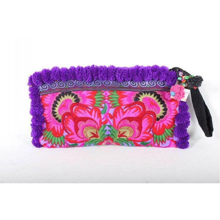 Rocio Multi-Color Pom Pom Wristlet Bag - Thailand-Bags-Lumily-Purple Red-Lumily MZ Fair Trade Nena & Co Hiptipico Novica Lucia's World emporium