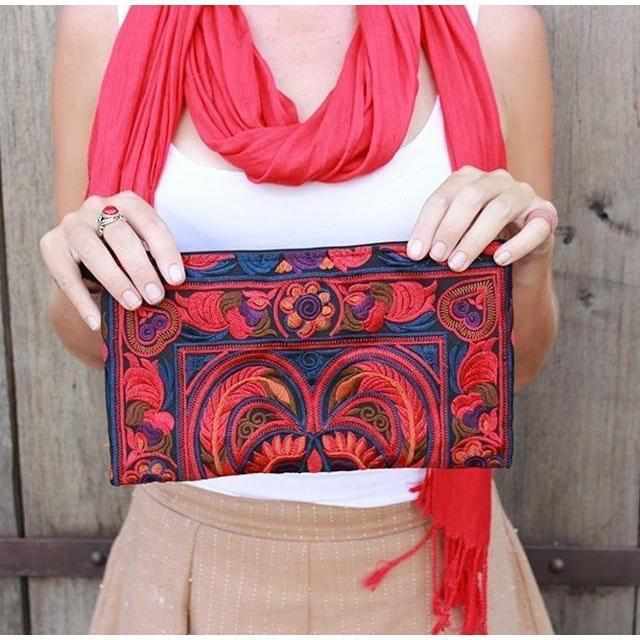 Prani Embroidered Hmong Wristlet - Thailand-Bags-Lumily-Red-Lumily Fair Trade Handmade
