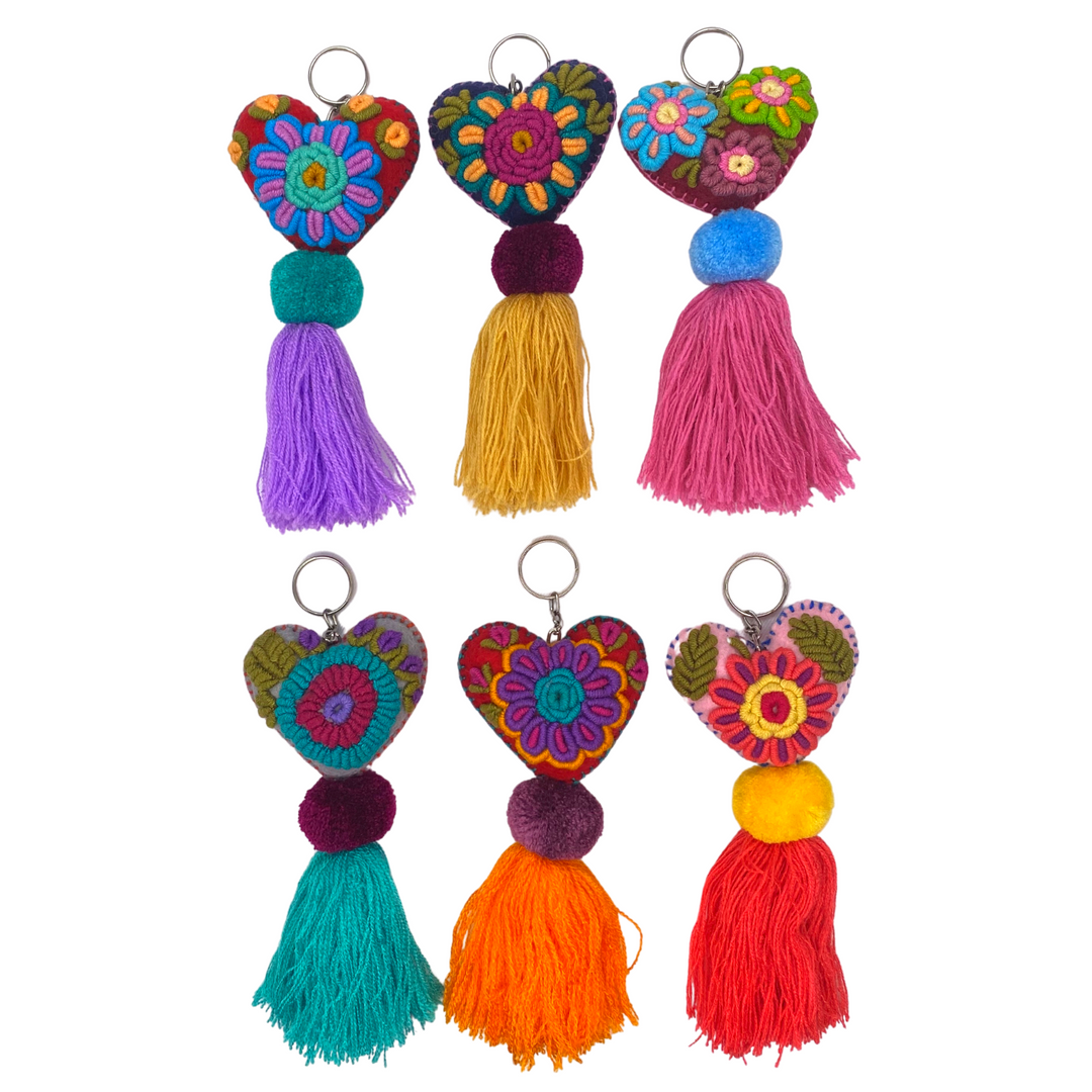 Rapture Embroidered Heart Key Chain | Zipper Pull - Mexico-Zipper Pulls-Rebeca y Francisco (Mexico)-Lumily MZ Fair Trade Nena & Co Hiptipico Novica Lucia's World emporium