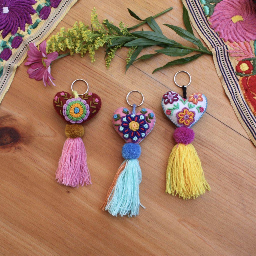 Rapture Embroidered Heart Key Chain | Zipper Pull - Mexico-Zipper Pulls-Lumily-Lumily MZ Fair Trade Nena & Co Hiptipico Novica Lucia's World emporium