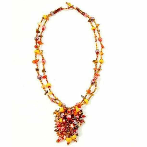 Roxana Beaded Necklace - Guatemala-Jewelry-Lumily-Orange-Lumily MZ Fair Trade Nena & Co Hiptipico Novica Lucia's World emporium