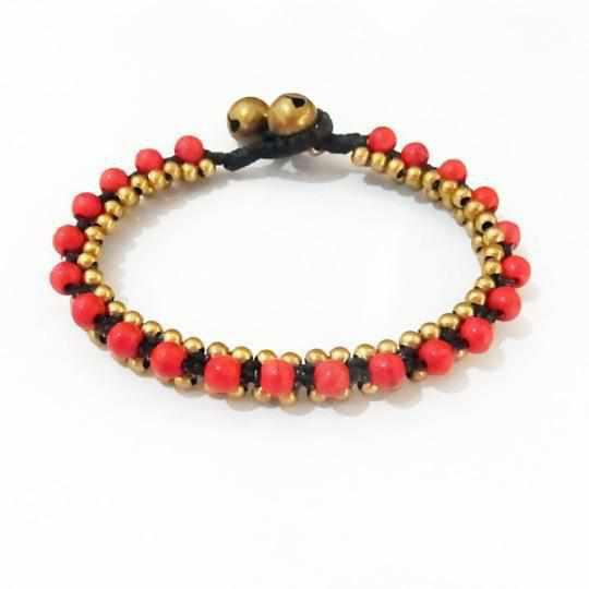 Stackable Bracelet with Brass Beads - Thailand-Jewelry-Lumily-Red-Lumily MZ Fair Trade Nena & Co Hiptipico Novica Lucia's World emporium