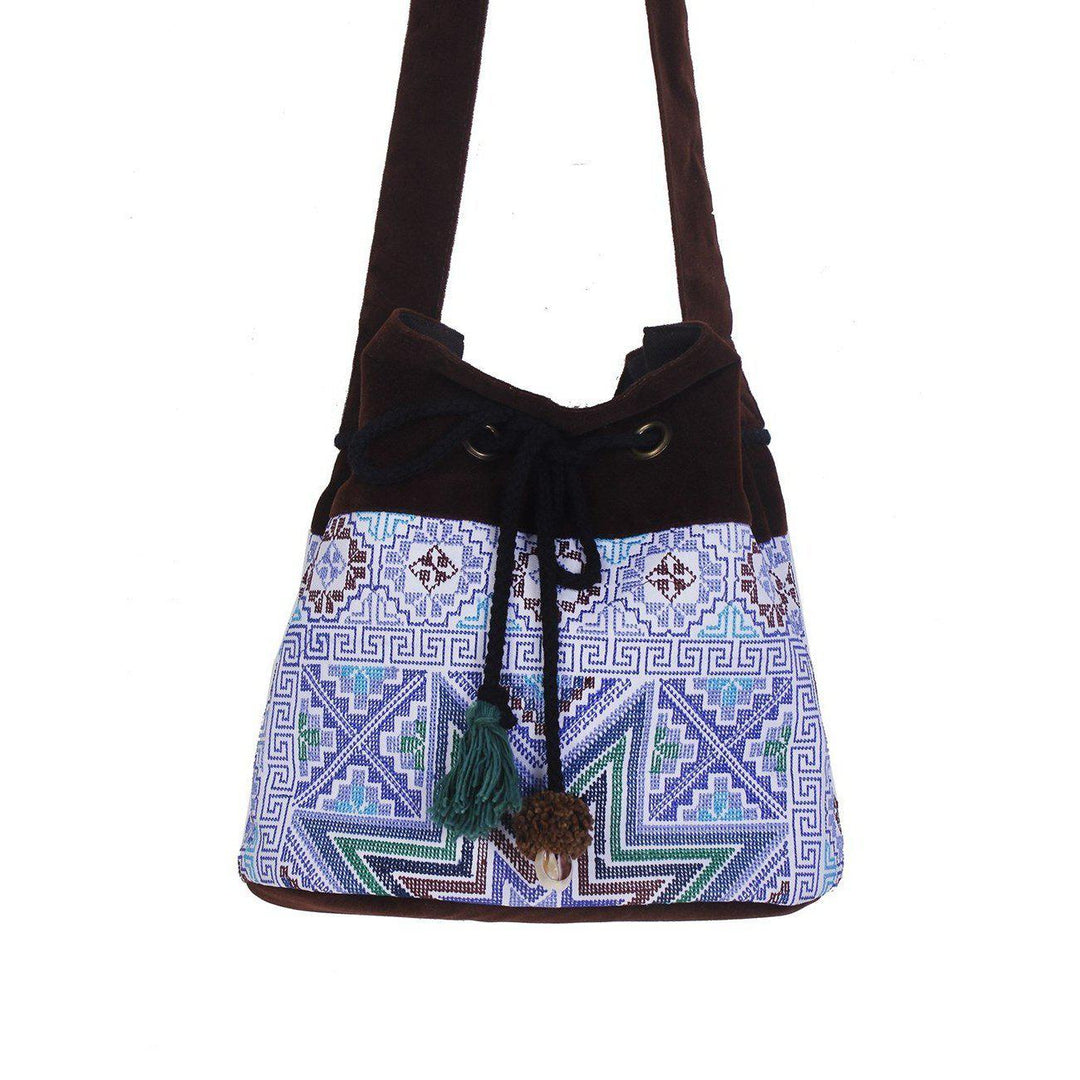 Star Hmong Embroidered Bucket Bag - Thailand-Bags-Lumily-Blue-Lumily MZ Fair Trade Nena & Co Hiptipico Novica Lucia's World emporium
