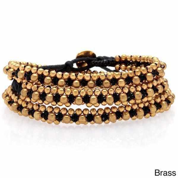 Stone and Brass Beads Three Wrap Bracelet - Thailand-Jewelry-Lumily-Brass-Lumily MZ Fair Trade Nena & Co Hiptipico Novica Lucia's World emporium
