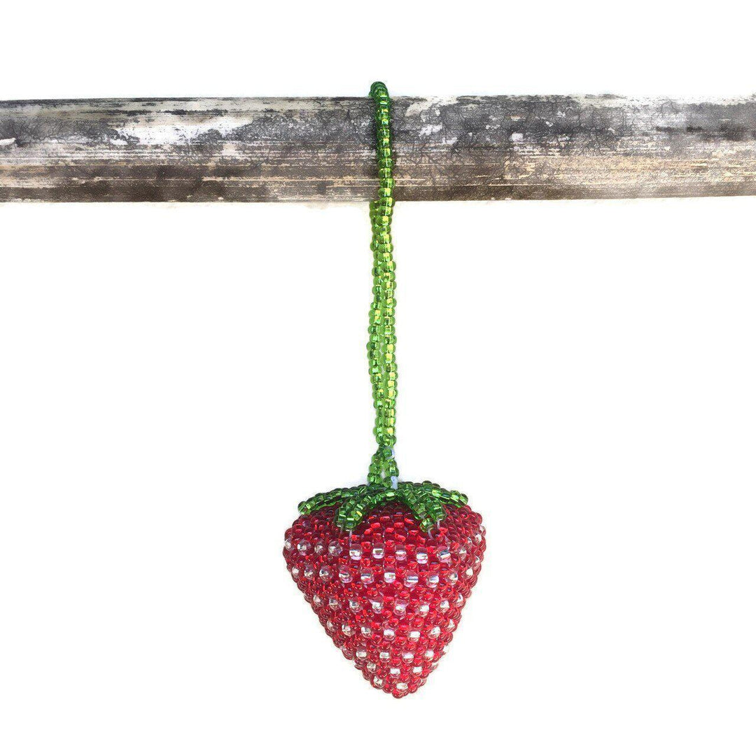Strawberry Seed Bead Ornament - Guatemala-Decor-Lumily-Lumily MZ Fair Trade Nena & Co Hiptipico Novica Lucia's World emporium