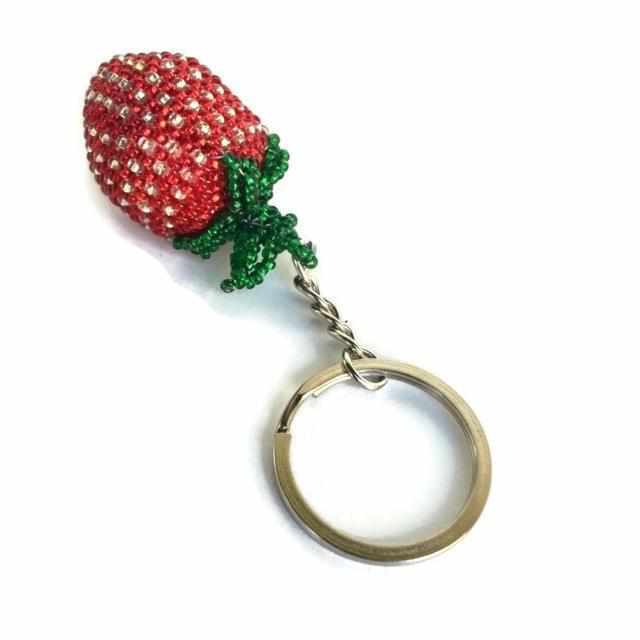Strawberry Seed Bead Keychain - Guatemala-Keychains-Pascuala (MX)-Lumily MZ Fair Trade Nena & Co Hiptipico Novica Lucia's World emporium