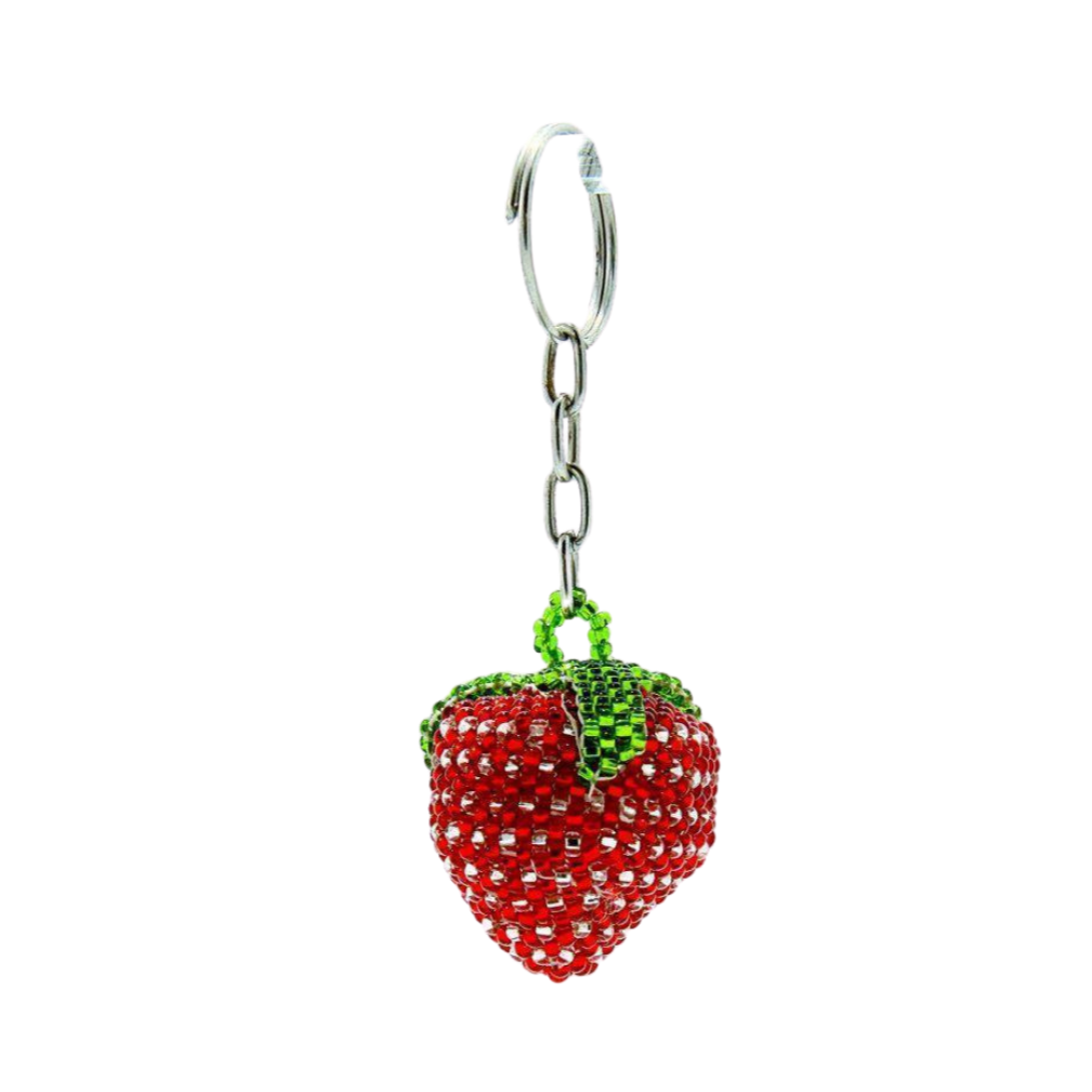 Strawberry Seed Bead Keychain - Guatemala-Keychains-Lumily-Lumily MZ Fair Trade Nena & Co Hiptipico Novica Lucia's World emporium
