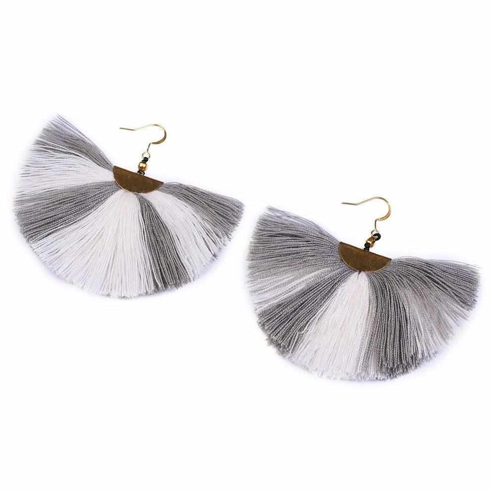 Striped Cleo Tassel Earrings - Thailand-Jewelry-Nu Shop-Gray-Lumily MZ Fair Trade Nena & Co Hiptipico Novica Lucia's World emporium