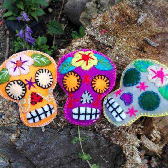 Hand-Embroidered Sugar Skull Ornament - Mexico-Decor-Lumily-12 Pack-Lumily MZ Fair Trade Nena & Co Hiptipico Novica Lucia's World emporium