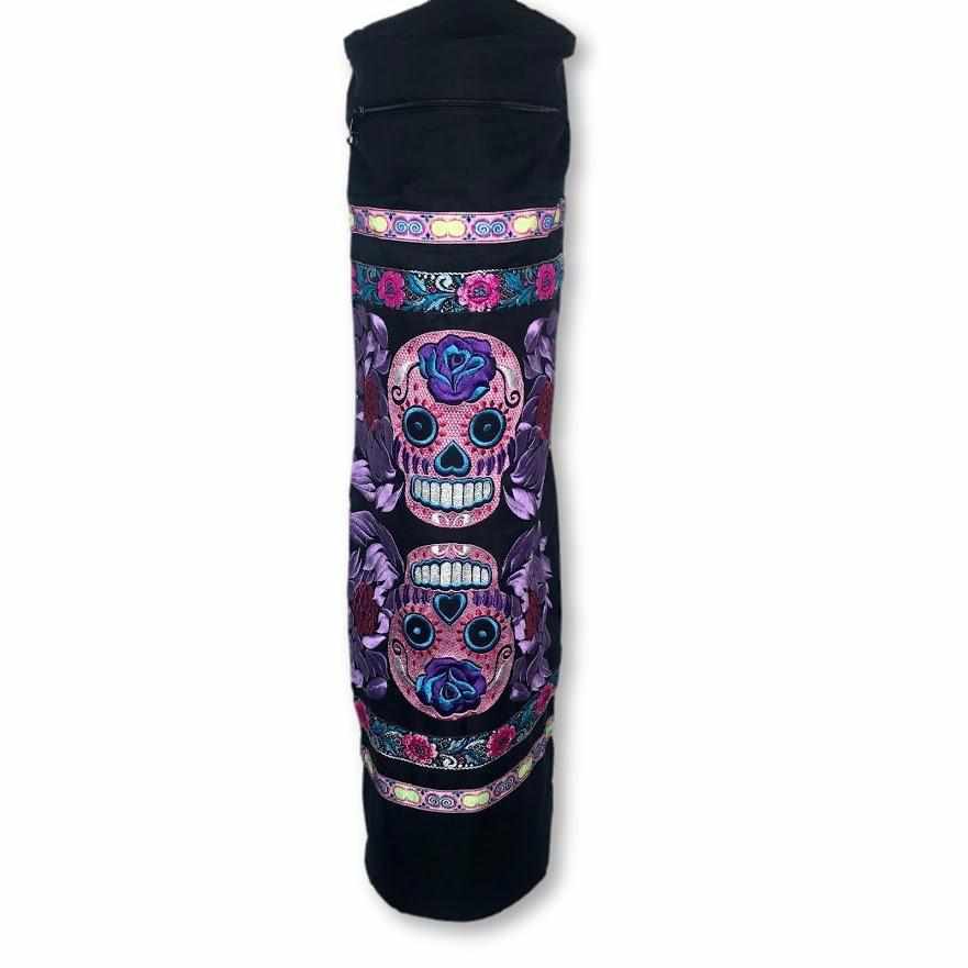 Sugar Skull Embroidered Yoga Bag - Thailand-Bags-Wichai Shop-Purple & Pink-Lumily MZ Fair Trade Nena & Co Hiptipico Novica Lucia's World emporium