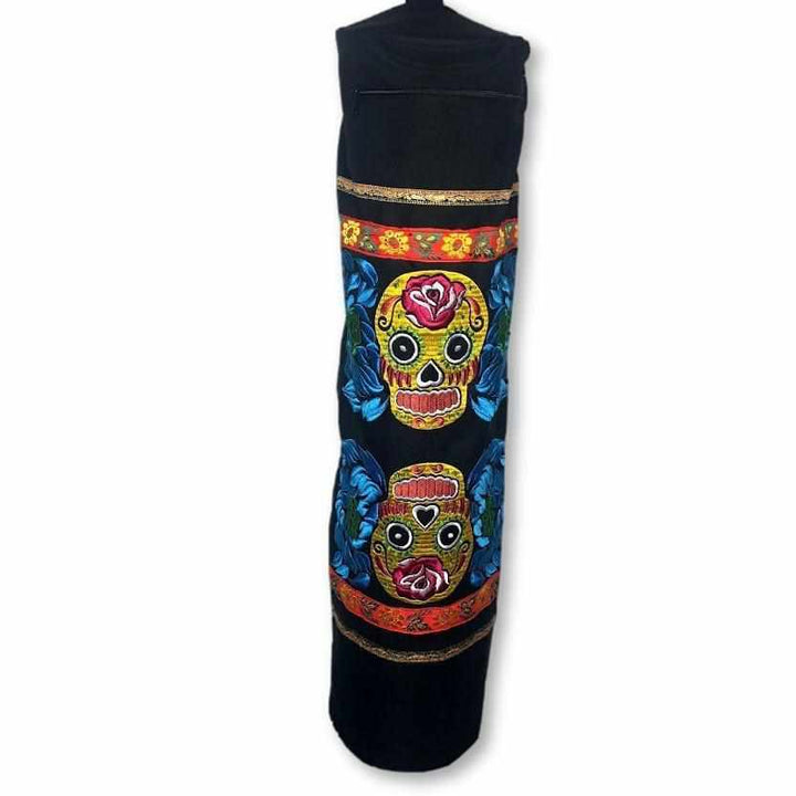 Sugar Skull Embroidered Yoga Bag - Thailand-Bags-Wichai Shop-Blue & Yellow-Lumily MZ Fair Trade Nena & Co Hiptipico Novica Lucia's World emporium