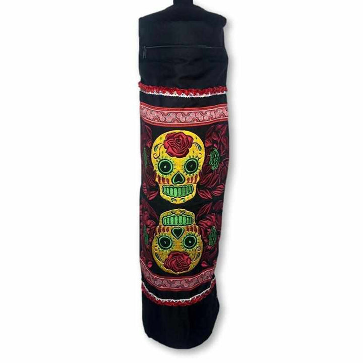 Sugar Skull Embroidered Yoga Bag - Thailand-Bags-Wichai Shop-Yellow & Red-Lumily MZ Fair Trade Nena & Co Hiptipico Novica Lucia's World emporium