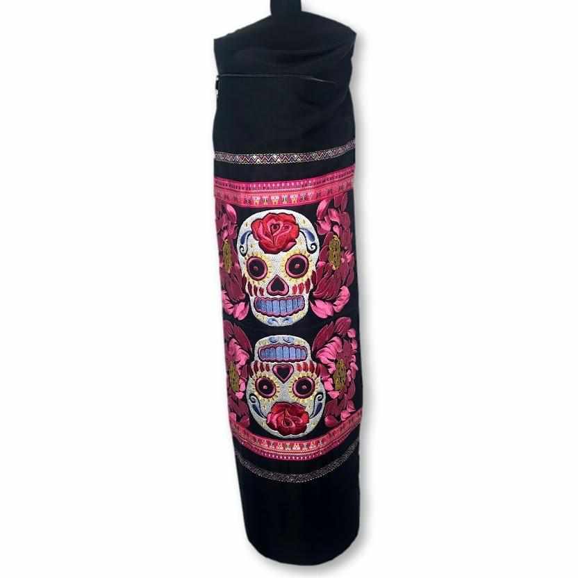 Sugar Skull Embroidered Yoga Bag - Thailand-Bags-Wichai Shop-Pink & White-Lumily MZ Fair Trade Nena & Co Hiptipico Novica Lucia's World emporium