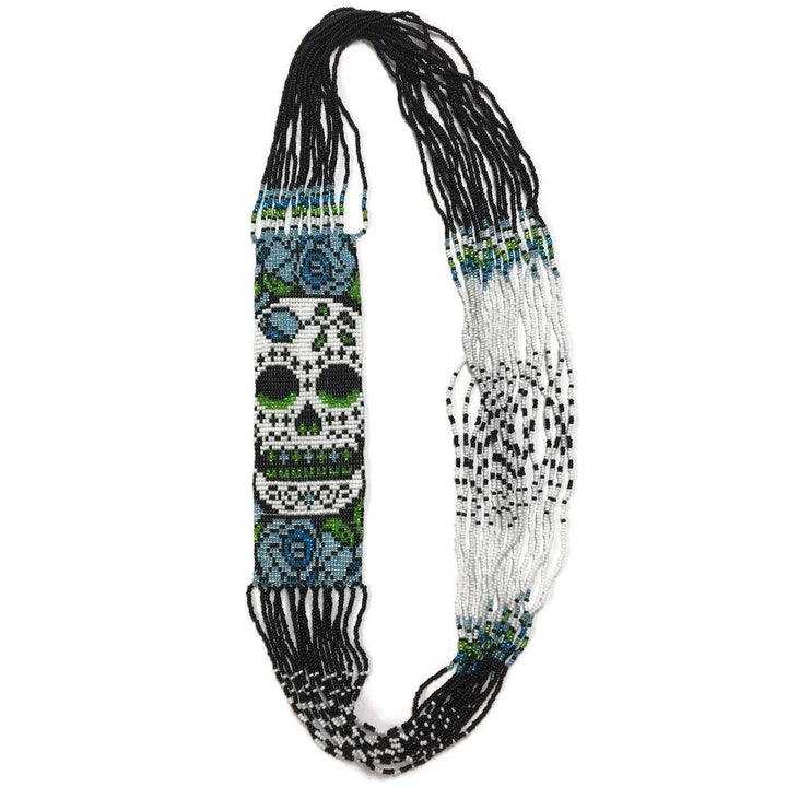 Sugar Skull Seed Bead Necklace - Guatemala-Jewelry-Lumily-Blue-Lumily MZ Fair Trade Nena & Co Hiptipico Novica Lucia's World emporium