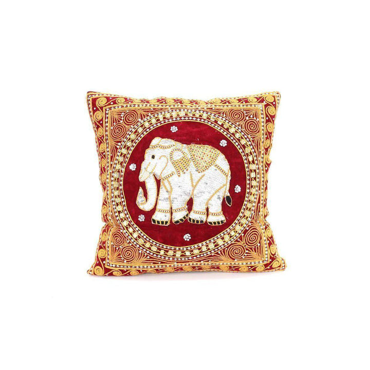 Thai Elephant Embroidered Pillow Cover - Thailand-Decor-Lumily-Red-Lumily MZ Fair Trade Nena & Co Hiptipico Novica Lucia's World emporium