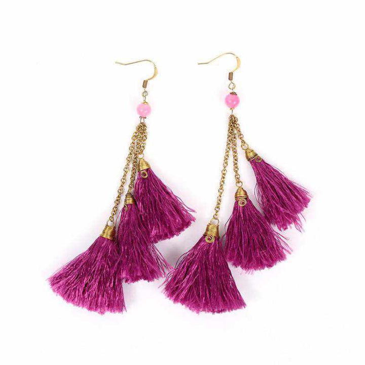 Trio of Tassels Earrings - Thailand-Jewelry-Kannika Chimkam-Purple-Lumily MZ Fair Trade Nena & Co Hiptipico Novica Lucia's World emporium