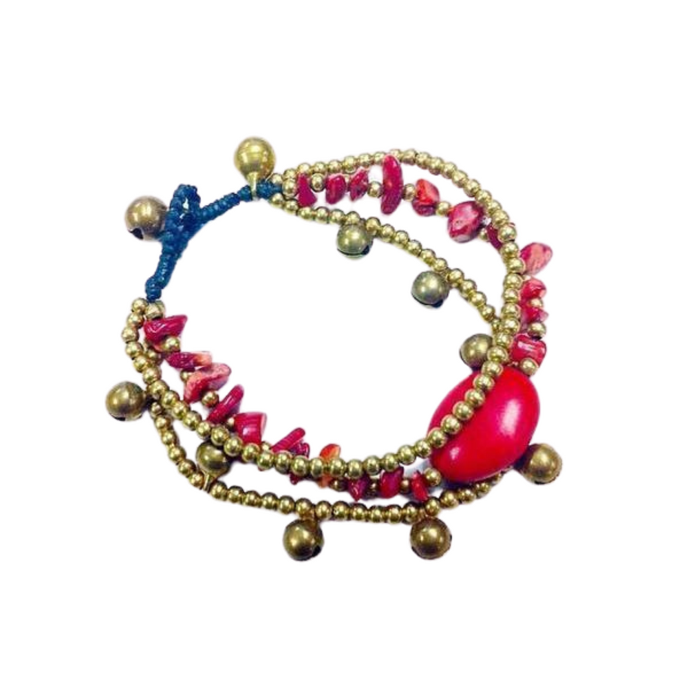 Triplicity Brass Bead Adjustable Bracelet - Thailand-Jewelry-Lumily-Red-Lumily MZ Fair Trade Nena & Co Hiptipico Novica Lucia's World emporium