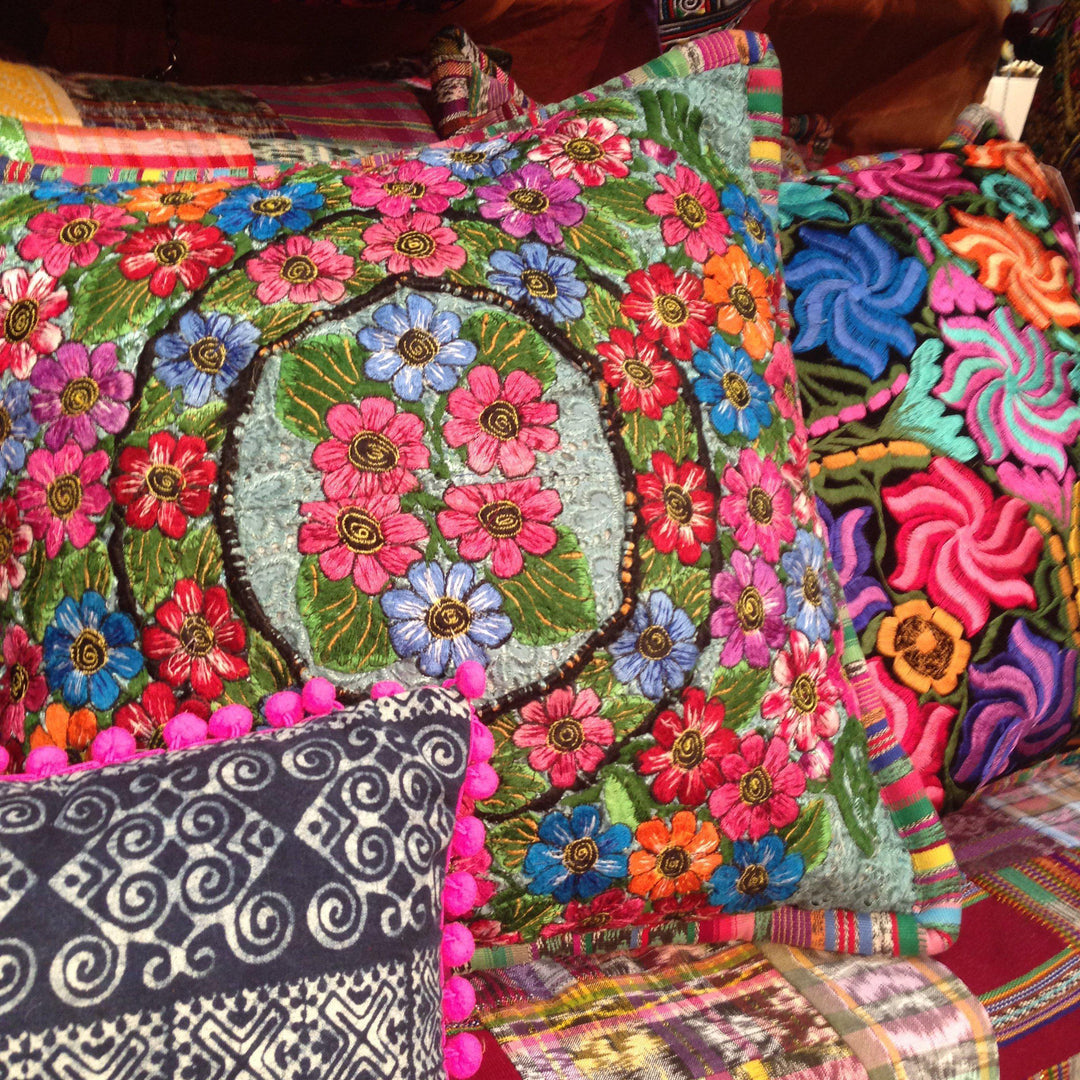 Up-cycled Maya Floral Pillow Cover - Guatemala-Decor-Claudia (Topaca - GU)-Lumily MZ Fair Trade Nena & Co Hiptipico Novica Lucia's World emporium