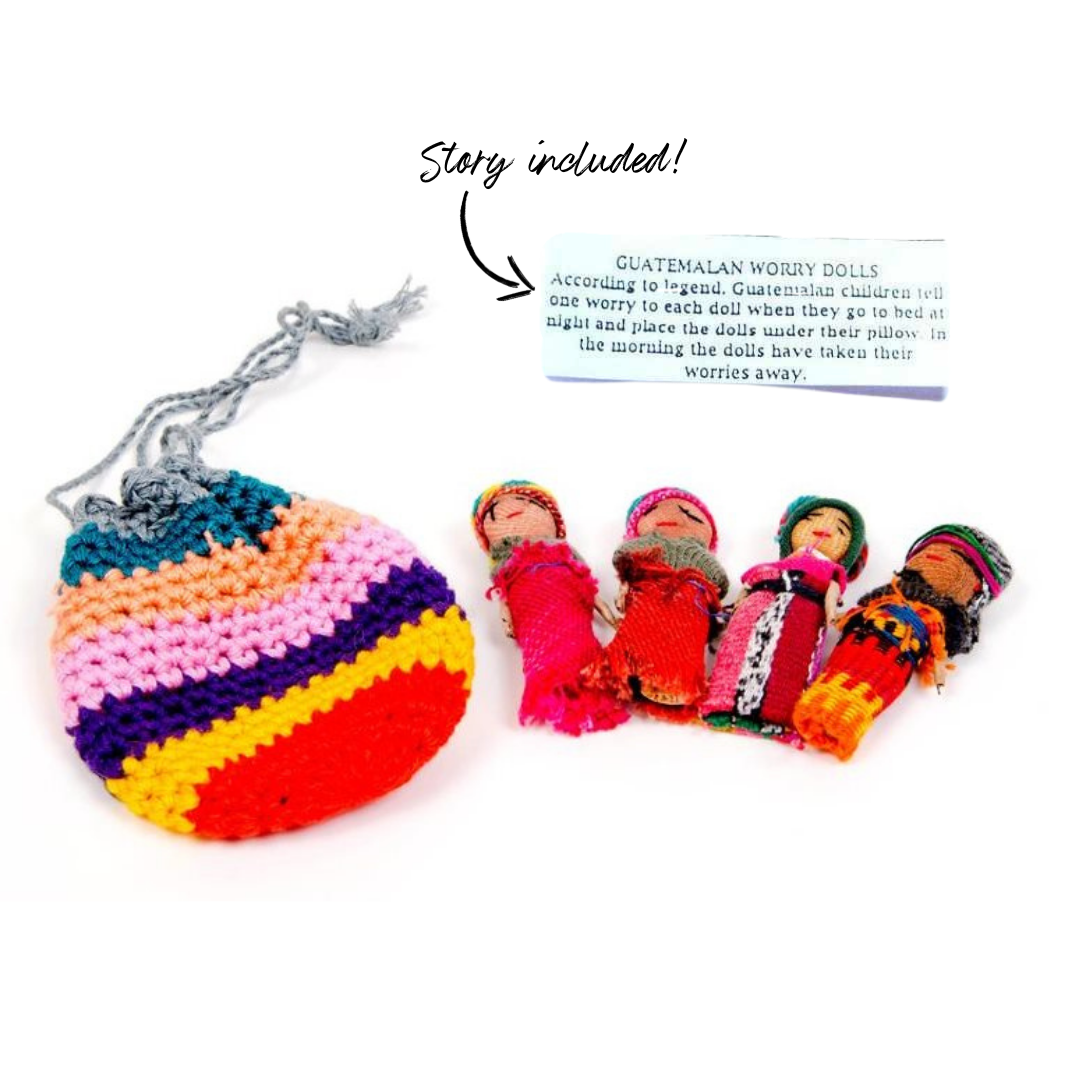 Worry Doll Crochet Pouch with Four Dolls - Guatemala-Accessories-Juana (GU)-12 pack-Lumily MZ Fair Trade Nena & Co Hiptipico Novica Lucia's World emporium