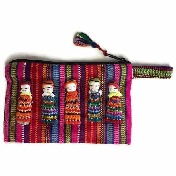 Worry Dolls with 100 Cotton Pouch from Guatemala Set of 6 'Joined in Love'  - Road Scholar World Bazaar